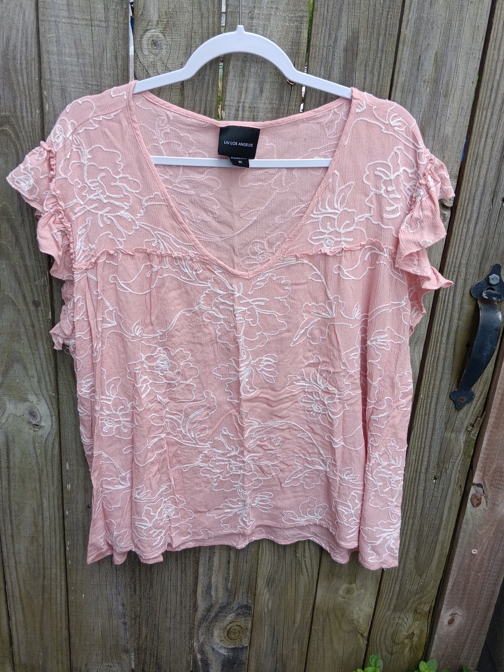 Lynx Angel Blush Pink Floral Embroidered V-Neck Ruffle Sleeve Blouse 🎂